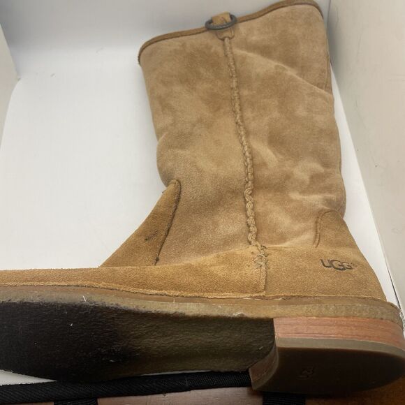 Ugg Daphne Fold Down Womens Tan Suede Shearling Boot Sz 7.5 Mid Calf Or Ankle - Picture 3 of 7